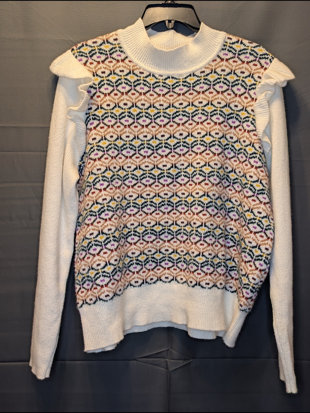 LOFT Cream Multicolor Fair Isle Cowl Neck Sweater